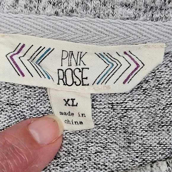 Pink Rose Gray Marled Pullover‎ Sweater Gray Long Sleeve Scoop Neck Size X Large - Picture 6 of 11